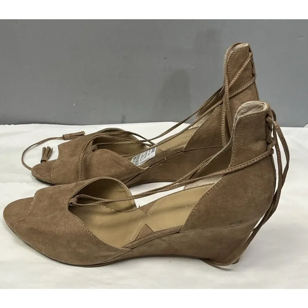 Adrienne Vittadini Ankle-Wrap Wedge Sandal-Marcey‎ Brown Suede Womens size 11